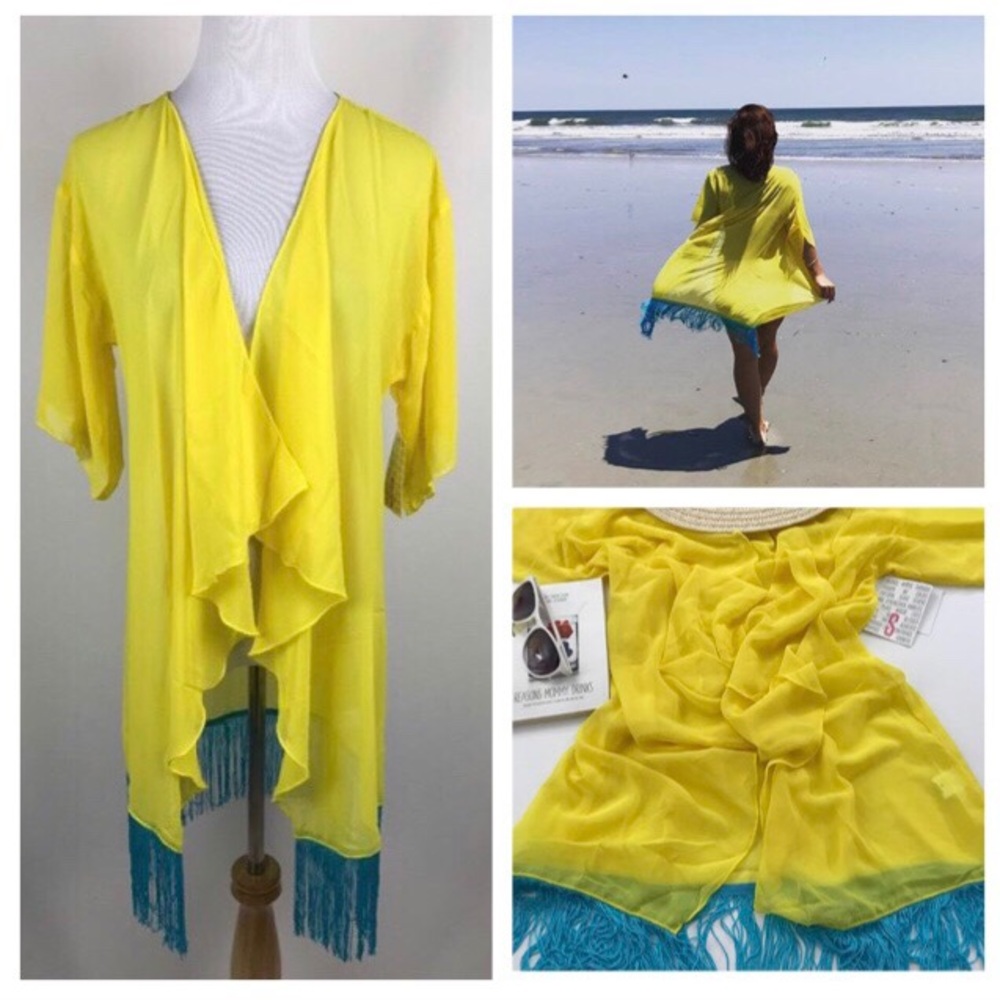 Sheer Monroe Fringe LuLaRoe Oversized Kimono - Picture 2 of 8